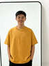 名創(chuàng  )優(yōu)品（MINISO）美式刺繡短袖T恤男女ins小眾設計感潮牌男裝上衣青少年大碼五分袖 【刺繡短T】姜黃(純色) L /175(體重130-150斤) 曬單實(shí)拍圖
