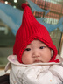 智宙嬰兒帽子秋冬季0-1歲寶寶新生兒0-6小月齡護耳針織帽保暖包頭外出 球球款尖尖精靈帽【紅色】適合1歲內寶寶 曬單實(shí)拍圖