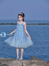 G.duck小黃鴨童裝艾莎公主裙女童連衣裙夏季裙子兒童紗裙度假掛脖長(cháng)裙 藍色 110 cm 曬單實(shí)拍圖