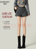 帛芮毛呢短褲女2025年秋冬天搭配靴子外穿高腰a字辣妹熱褲黑白色靴褲 曬單實(shí)拍圖