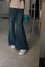 浪莎加絨復古微喇牛仔褲女冬季款高腰直筒顯瘦不貼腿修身喇叭褲子 曬單實(shí)拍圖