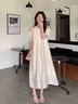 MROT韓版寬松露肩氣質(zhì)連衣裙夏大碼女裝胖MM遮肚子法式甜美中長(cháng)裙裙子 杏色 M 【建議80-95斤】 曬單實(shí)拍圖