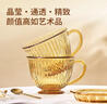 VISIONS康寧玻璃早餐杯大容量琥珀色透明咖啡杯女家用帶蓋勺子燕麥牛奶杯 晶盞早餐杯【2杯2盤(pán)2勺】 曬單實(shí)拍圖