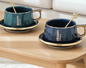 廣隆智美歐式簡(jiǎn)約陶瓷咖啡杯情侶咖啡杯碟套裝陶瓷奶茶杯辦公室美式咖啡杯 咖啡杯+碟+勺（墨綠色） 曬單實(shí)拍圖
