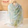上海故事真絲絲巾女士100%桑蠶絲紗巾披肩手工卷邊圍巾禮盒禮物 靈澤淺綠 曬單實(shí)拍圖