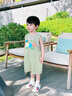 嘟嘟家兒童夏季背帶褲套裝男童夏裝短袖T恤褲子兩件套女童工裝褲童裝潮 豆綠色 100 曬單實(shí)拍圖