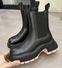 他她張紫寧同款黑巧煙筒靴厚底切爾西靴女靴加絨秋冬 黑(鞋底粉) 37 曬單實(shí)拍圖
