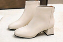 達芙妮 馬丁靴秋冬款單靴法式時(shí)尚小短靴女白色加絨瘦瘦靴女 米白色 35 曬單實(shí)拍圖