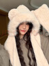 回傾毛絨帽子圍巾手套一體秋冬小熊風(fēng)雪帽防寒保暖東北針織三合一帽子 米白色小熊 【帽子圍巾手套一體】 曬單實(shí)拍圖