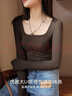 歐迪芬打底衫女低U領(lǐng)內搭女式上衣秋冬款長(cháng)袖t恤女磨毛修身復古時(shí)尚咖M 曬單實(shí)拍圖