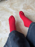 大嘴猴本命年腳踏七星紅襪子男女秋冬舒適款7A抗菌防臭中筒情侶襪 曬單實(shí)拍圖