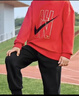 NIKE3BRAND 耐克兒童紅色拜年服純棉2件套男女童彈力親膚舒適套裝 曬單實(shí)拍圖