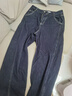 紅袖深藍牛仔褲春季新款女裝高級撞色走線(xiàn)繡中腰寬松闊腿休閑拖地長(cháng)褲 深牛仔藍072（L碼XL碼預售4.1） XL 曬單實(shí)拍圖