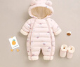 嬰兒衣服秋冬季外出抱衣寶寶加絨羽絨棉服新生幼兒連體衣冬裝外套 帶腳套粉色彩虹 加絨加厚 80cm 適合6-12個(gè)月寶寶 曬單實(shí)拍圖