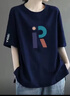 清倉撿漏尾單大牌剪標專(zhuān)柜撤回寬松百搭短袖中長(cháng)款印花t恤女 98藏青色【白袖R字母】 XL 建議120-140斤 曬單實(shí)拍圖