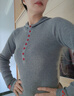 唐獅（TonLion）2025秋女連帽絞花撞色小細節毛織打底衫 曬單實(shí)拍圖