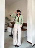 謎秀抹茶綠V領(lǐng)針織衫女送碎花絲巾女2026春季新款短款設計感套頭上衣 抹茶綠 L 曬單實(shí)拍圖