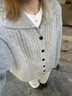 ICH MODE美式老錢(qián)風(fēng)翻領(lǐng)針織開(kāi)衫女春秋季慵懶毛衣外套寬松上衣 淺灰色 L 曬單實(shí)拍圖