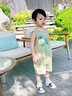 嘟嘟家兒童夏季背帶褲套裝男童夏裝短袖T恤褲子兩件套女童工裝褲童裝潮 豆綠色 100 曬單實(shí)拍圖