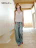 MO&Co.【臟臟褲】牛仔褲低腰含桑蠶絲寬松闊腿長(cháng)褲摩安珂 牛仔藍色 XS 25 曬單實(shí)拍圖