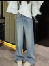 拉夏貝爾滿(mǎn)天星燙鉆爆閃闊腿牛仔褲女春秋季設計感高腰寬松直筒褲 曬單實(shí)拍圖