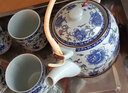 唐幺 復古大茶壺提梁壺套組一壺二杯單壺家用大號陶瓷茶杯涼茶壺大容量 提梁壺-藍牡丹（單壺） 曬單實(shí)拍圖
