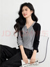 尚靜長(cháng)袖t恤女26年春新女裝拼接撞色不對稱(chēng)設計感休閑通勤V領(lǐng)打底上衣 曬單實(shí)拍圖