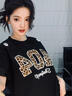404MOBGANG[章若楠同款]豹紋馬毛刺繡美式復古短袖T恤男女涼感防曬潮T 黑色 XL 曬單實(shí)拍圖