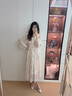 香影法式碎花v領(lǐng)長(cháng)袖連衣裙女2026春季新款溫柔收腰中長(cháng)款a字紗裙 鷺白 S 曬單實(shí)拍圖