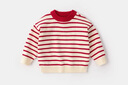 嘟嘟家寶寶毛衣冬裝圣誕兒童童裝上衣紅色新年男童女童針織衣服冬款拜年 紅白條紋 120 曬單實(shí)拍圖