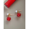 墨利亞（Meliades）復古紅色瑪瑙珍珠耳釘14K包金耳環(huán)耳夾法式輕奢高級氣質(zhì)耳墜ins 珍珠瑪瑙復古紅色耳釘 曬單實(shí)拍圖
