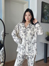 媞妮歐（DINIO）新款水墨花卉滿(mǎn)印帶胸墊秋冬季舒適吸汗排汗女士睡衣家居服套裝 曬單實(shí)拍圖