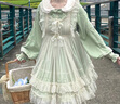 閃動(dòng)少女洛麗塔lolita原創(chuàng  )設計洛塔塔洋裝可愛(ài)長(cháng)袖op連衣裙女夏季lo蘿莉塔 綠色OP（不含罩紗） S 曬單實(shí)拍圖