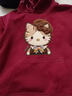 Hello Kitty仿刺繡凱蒂貓女童連帽衛衣套裝春秋百搭保暖中大童格子褲兩件套潮 酒紅色衛衣【春秋款】 120 cm 【30-45斤】【無(wú)繩子】 曬單實(shí)拍圖