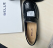 百麗（Belle）復古流蘇抓皺羊皮樂(lè )福鞋女2026春新柔軟粗跟通勤單鞋B2988AA6 黑色 38 (240mm) 曬單實(shí)拍圖