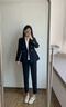 晨芙職業(yè)西裝套裝女秋冬新款高級感職場(chǎng)通勤大學(xué)生面試正裝女西服外套 藏青西裝+小腳褲 M 建議90-100斤 曬單實(shí)拍圖