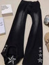 衣然呈品牛仔褲男士春秋新款潮流休閑美式寬松高街重磅微喇直筒闊腿褲子男 黑色 XL 【建議115-135斤】 曬單實(shí)拍圖