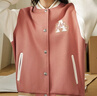 安踏（ANTA）【關(guān)曉彤同款】易打理復古加厚棒球服夾克女士外套 芍漿粉-2 L 曬單實(shí)拍圖