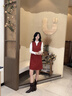 香影小香風(fēng)毛呢背心連衣裙女無(wú)袖2026春季新款新年富家千金紅色裙 紅色 M 160/84A/95-110斤 曬單實(shí)拍圖