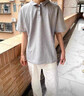 格斯嵐帝美式重磅解構polo衫短袖t恤男女夏季cleanfit拼接翻領(lǐng)半截袖上衣 淺灰色 XL 【120-145斤】 曬單實(shí)拍圖