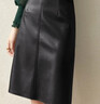 尚都比拉秋季時(shí)髦高質(zhì)感PU皮裙高腰顯瘦半身裙百搭a字裙 雅黑色 M  曬單實(shí)拍圖