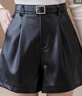 皮短褲女2025新款春秋冬外穿高腰大碼靴褲黑色百搭a字闊腿pu皮褲 咖啡色 M 曬單實(shí)拍圖