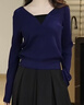 晚白【新品】2026春季氣質(zhì)設計感假兩件上衣通勤溫柔舒適套頭針織衫女 深藍色 M 曬單實(shí)拍圖