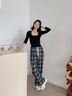 都市麗人黑白格褲子女款2026年最新款春季韓系慵懶松弛感休閑運動(dòng)闊腿褲女 曬單實(shí)拍圖
