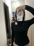 浪莎半高領打底衫女鏤空長袖秋冬內搭螺紋高級感黑色上衣 黑色 S 曬單實拍圖