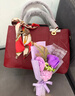 VQGT三八婦女節送長(cháng)輩生日禮物喜婆婆紅色結婚宴手提包母親媽媽婚包 酒紅色【送精美花束+絲巾】送媽媽禮物 曬單實(shí)拍圖
