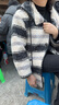 三彩2025冬季新款連帽條紋大衣毛呢外套中長(cháng)寬松休閑復古M 黑米條紋 M 160/84A 曬單實(shí)拍圖