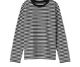 MUJI女式 天竺編織長(cháng)袖T恤上衣打底衫 黑色條紋5A L 曬單實(shí)拍圖