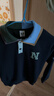 左西男童POLO領(lǐng)衛衣2026新款學(xué)院撞色兒童春裝中大童上衣 深藏青 140 曬單實(shí)拍圖