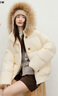 紅袖（hopeshow）貉子大毛領(lǐng)連帽羽絨服2025冬季新款女裝90白鴨絨復古風(fēng)氣質(zhì)短外套 香草黃207 L 曬單實(shí)拍圖
